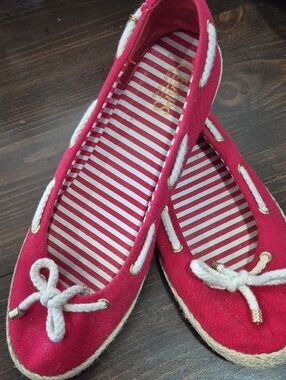 Chaps Pink Canvas Slip-On Boat Mules with Rope Trim